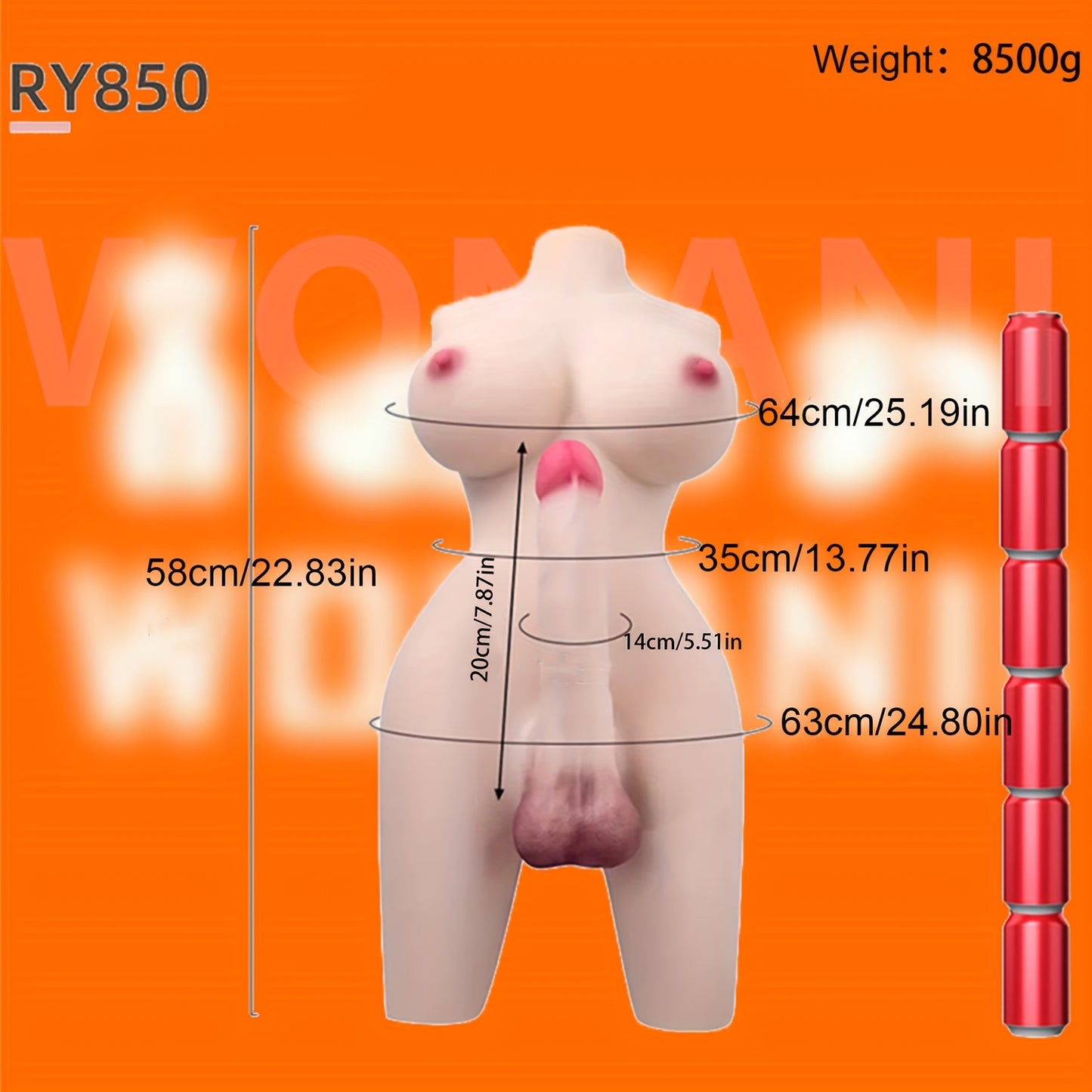 1pc Realistic Full-Size Female Love Doll, Soft TPE Body, Bendable Skeleton, Lifelike Features, No Head, Non-Electric, Adult Toy for Vaginal, Anal, Breast Interaction - 56cm Height