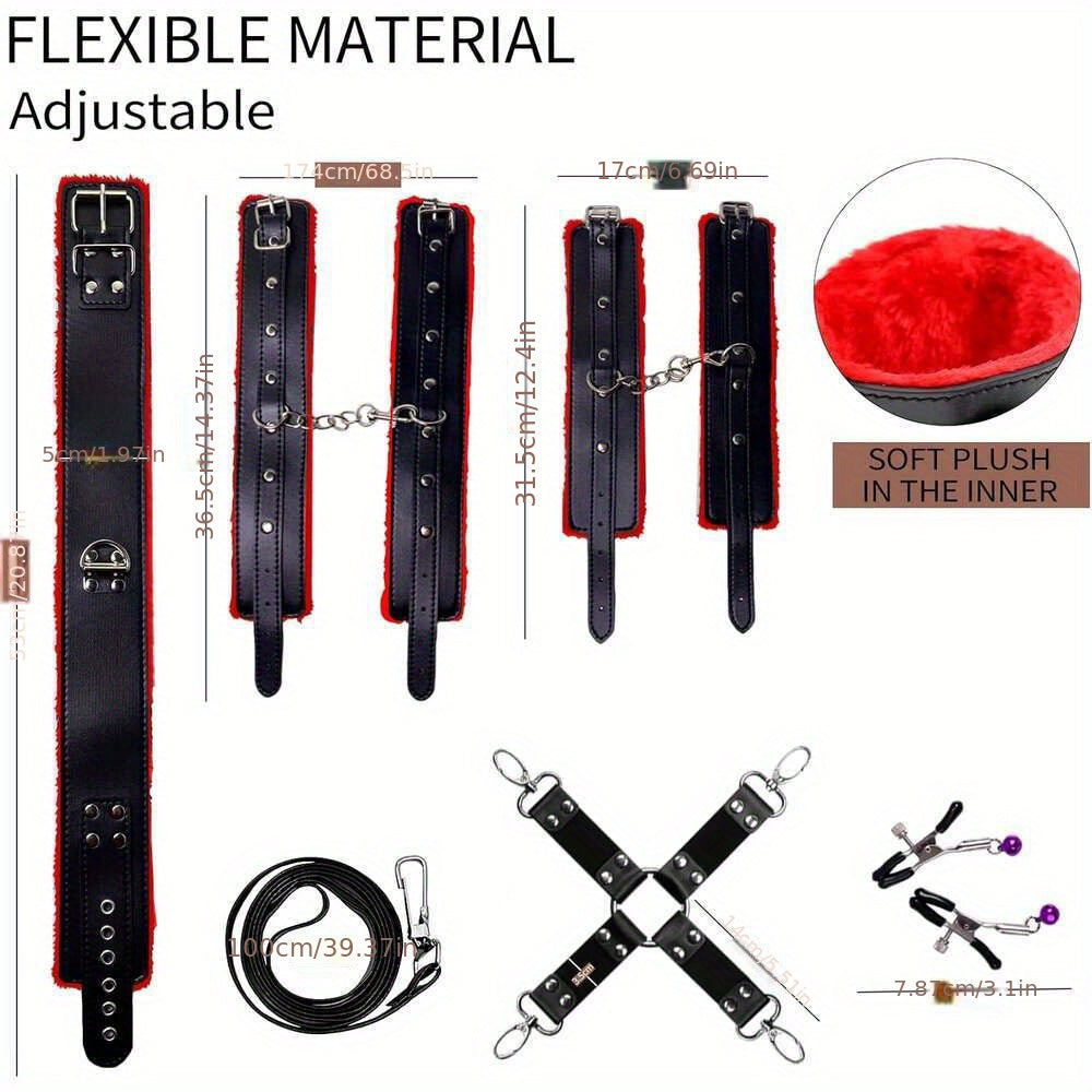 11pcs BDSM Bondage Adult Play Bondage Gag Blindfold Spanking Paddle Safe Bed BDSM Kit Cuffs Nipple Clamps Whip Ball Gag Rope Role Play Sex Toy For Women Couple (Black)