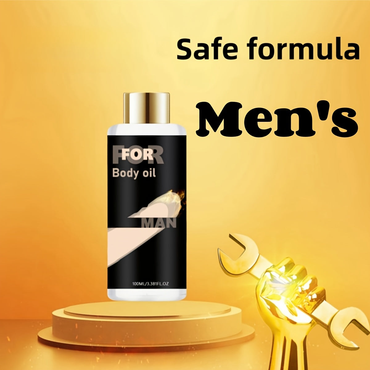 Men's Long-Lasting Moisturizing Body Oil - Safe & Gentle Formula with Ginseng, Aloe Vera, Glycerin - Ideal for Toys & Adult Play - Massage Enhancing