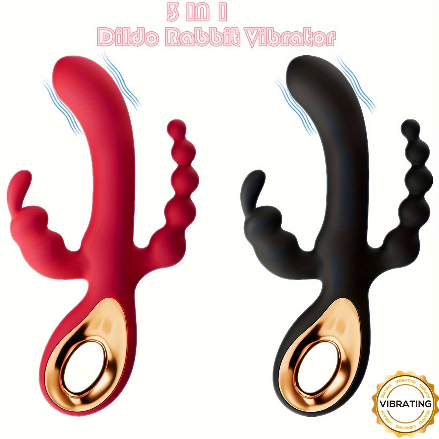 0015 3 In 1 Rabbit Vibrator G-Spot Clitoral Anal Dildo For Women, Double Motor Stimulation, 10 Vibration Modes, Rechargeable, Quiet, Adult Sex Toy For Solo Or Couples Female Sex Toy 1pc