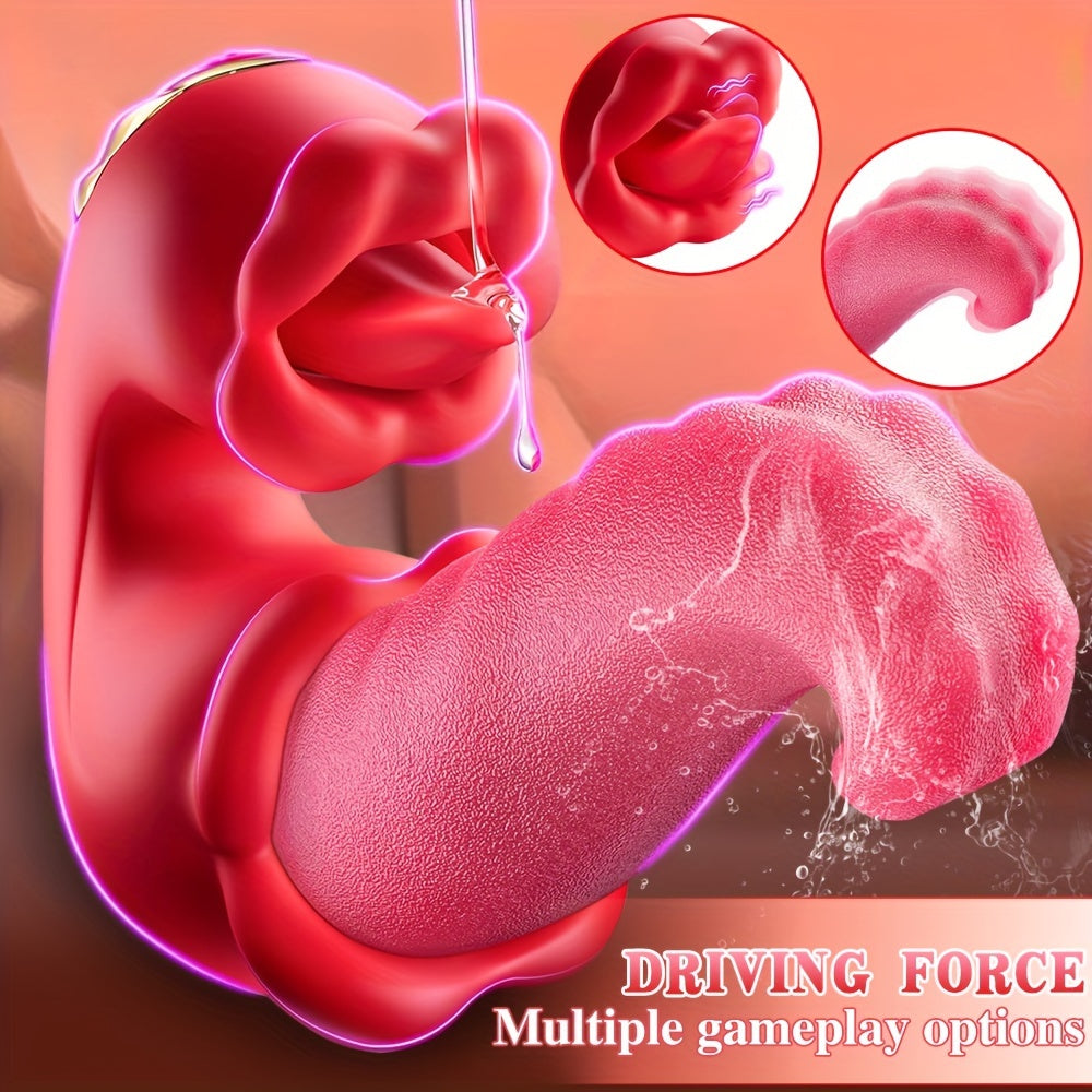 Female Vibrator Adult Toys - 4-in-1 Tongue Push Vibrator Rose Sex Toys, 10 Licking and Swinging Modes, Pleasure Tool, Suitable for Female Couples to Play