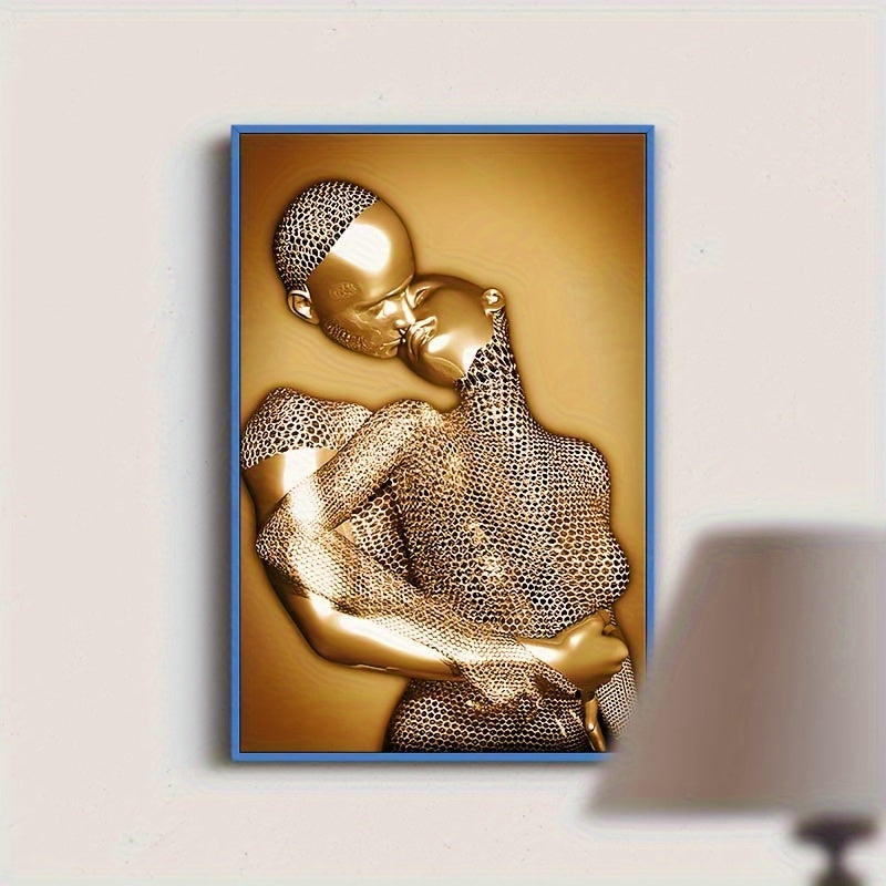 Romantic Golden Embrace Wall Art Poster, 30.48x45.72 cm - Frameless, Perfect for Bedroom, Living Room, Dining Area, and Bathroom Decor