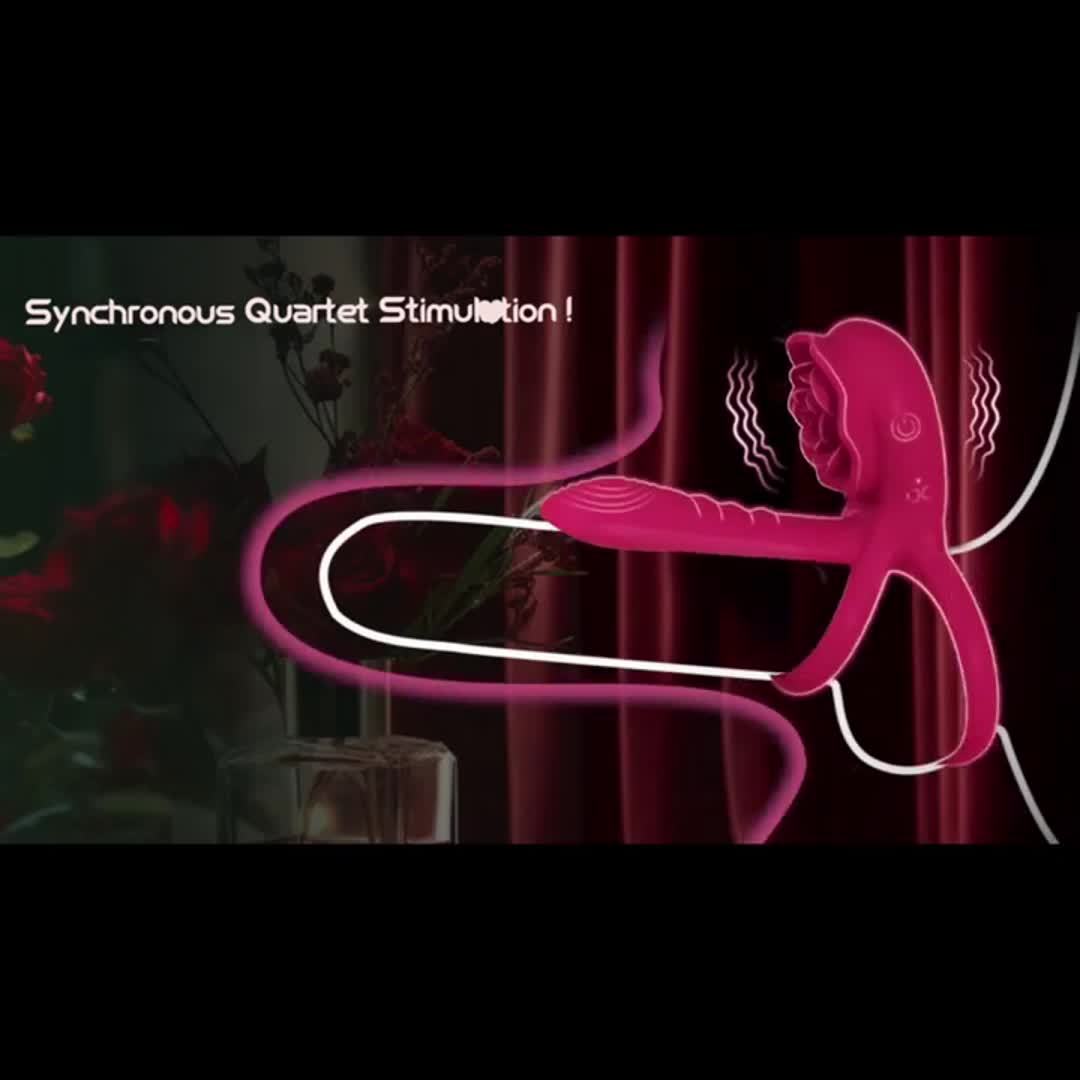 Double Vibrating Cock Ring with Rose Clitoral Stimulator, Electric Penis Sleeve Vibrator Couples Adult Sex Toys with G Spot Clitoris Stimulating, Dual Motors & 9 Vibrations