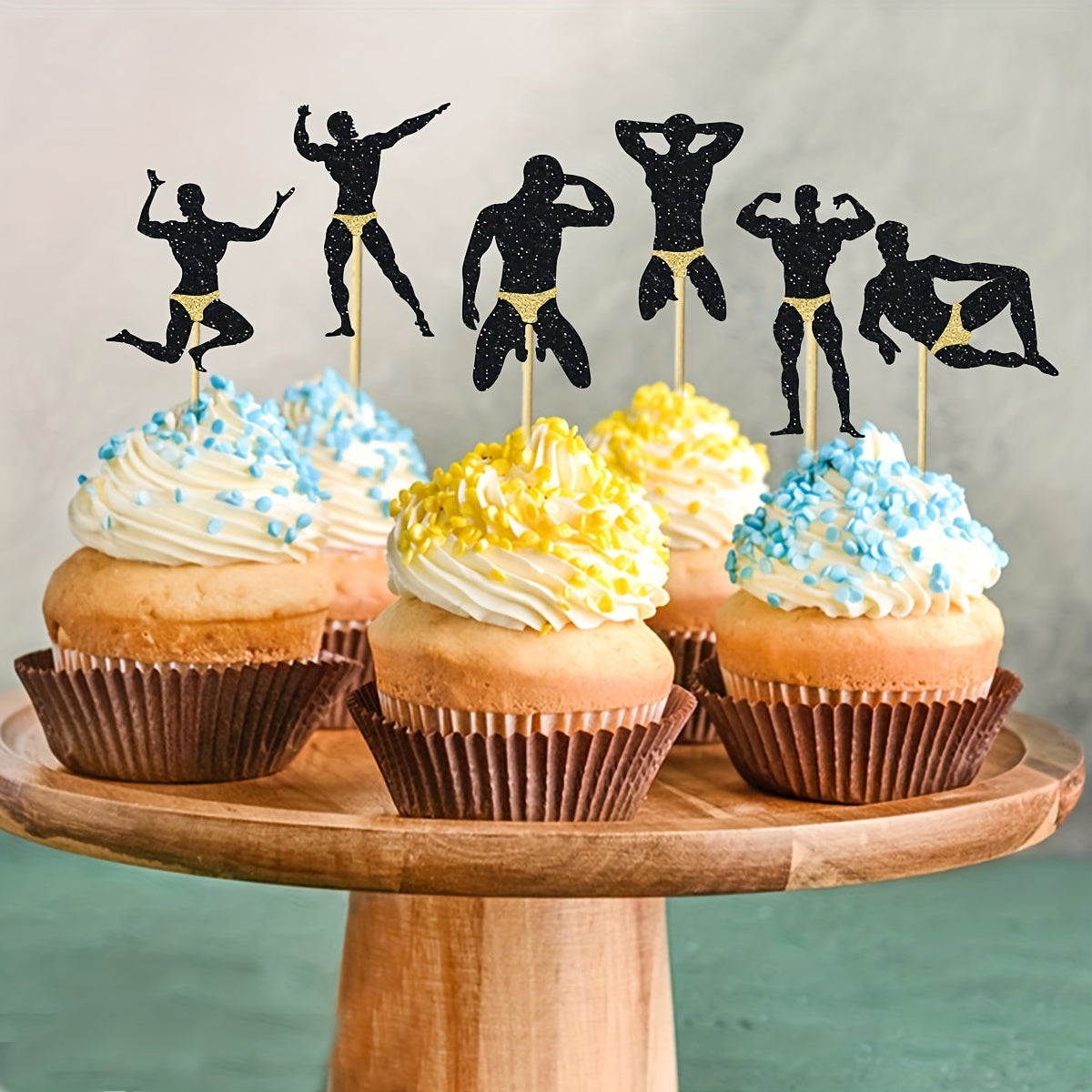 12pcs Male Dancer & Stripper Cupcake Toppers - Perfect for Bachelorette Parties, Hen Nights & Celebrations - No Electricity Needed, Feather-Free, Bamboo Material