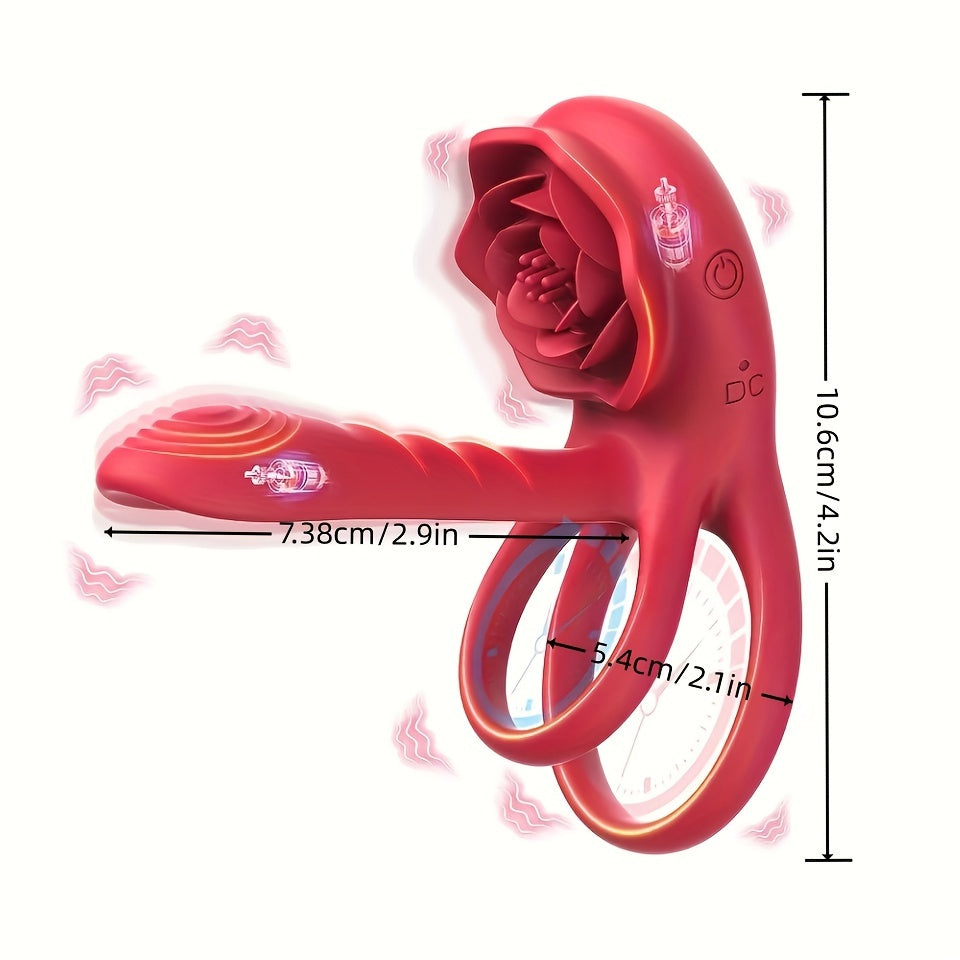 Double Vibrating Cock Ring with Rose Clitoral Stimulator, Electric Penis Sleeve Vibrator Couples Adult Sex Toys with G Spot Clitoris Stimulating, Dual Motors & 9 Vibrations