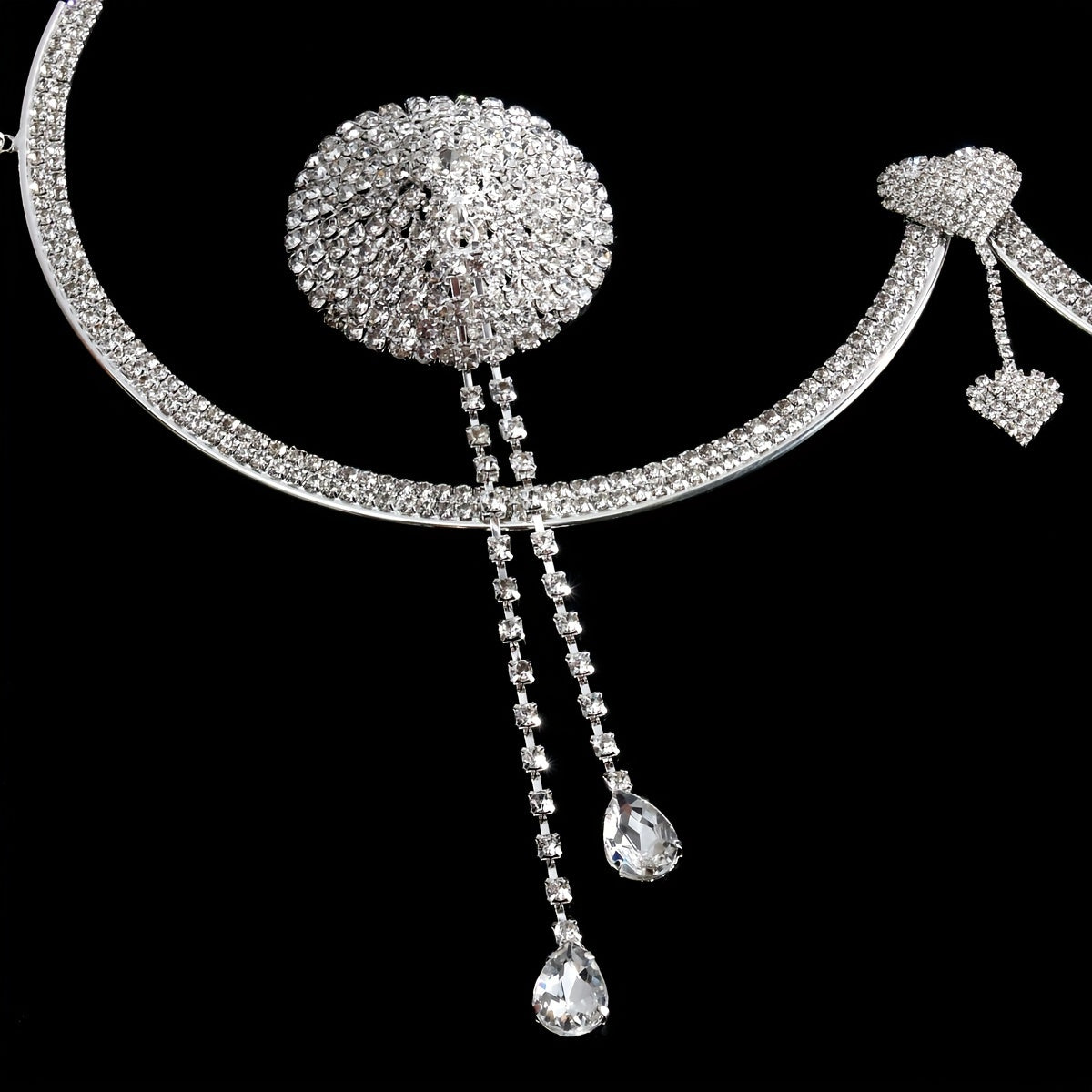 Set Women'S Sexy Exaggerated Sparkling Rhinestone Bikini Thong Body Chain Ensemble, Silver Plated, All-Year Round, Party Style, Fashion Jewelry Accessories 4pcs