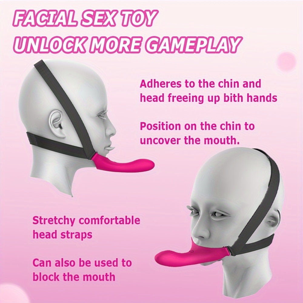 Rechargeable USB Powered Wearable Face Vibrator for Women, 10 Modes G-Spot Stimulation, Infrared Sensor Chin Harness Dildo with Lithium Battery for Couples