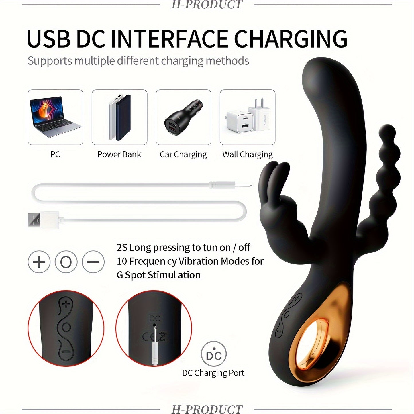 0015 3 In 1 Rabbit Vibrator G-Spot Clitoral Anal Dildo For Women, Double Motor Stimulation, 10 Vibration Modes, Rechargeable, Quiet, Adult Sex Toy For Solo Or Couples Female Sex Toy 1pc
