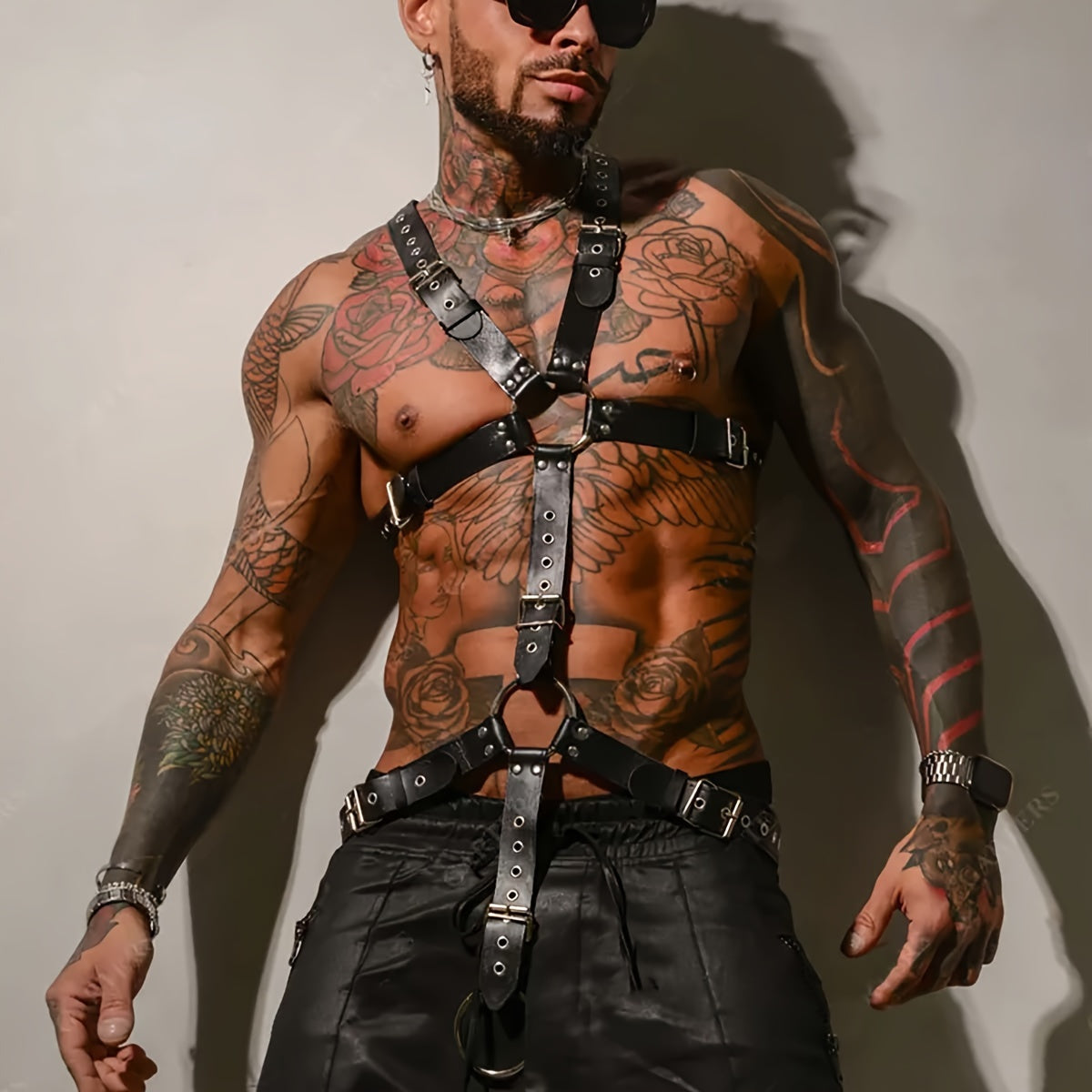 Men's Erotic Accessories Bondage Sexy Studded Vest Belt Fashion Body Vest Adjustable PU Leather Belt Suitable For Couples Dating Highlighting Pectoral Muscles