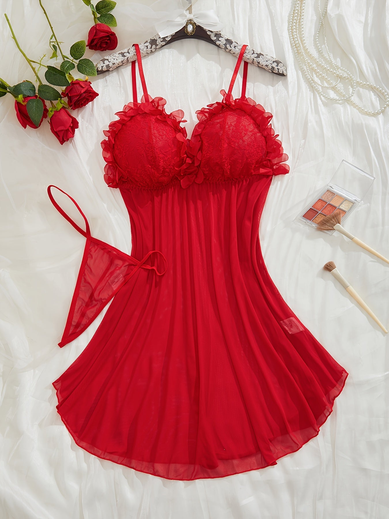 Large Size Floral Lace Mesh Splicing Sexy Lingerie
