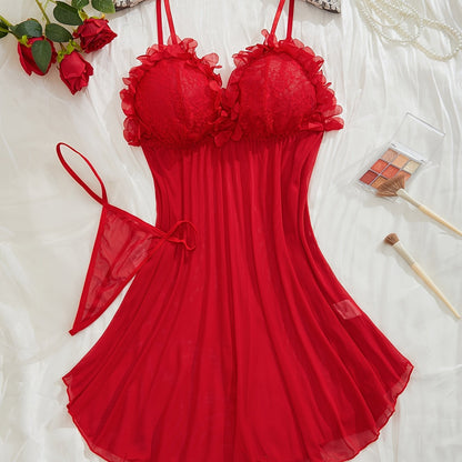 Large Size Floral Lace Mesh Splicing Sexy Lingerie