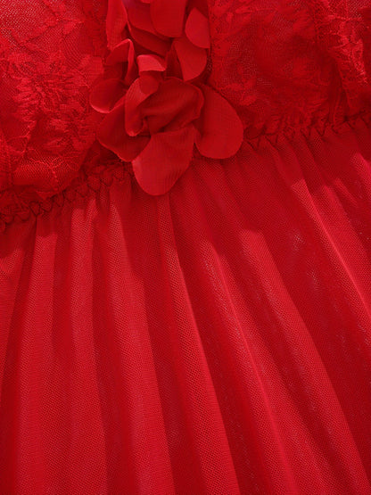 Large Size Floral Lace Mesh Splicing Sexy Lingerie